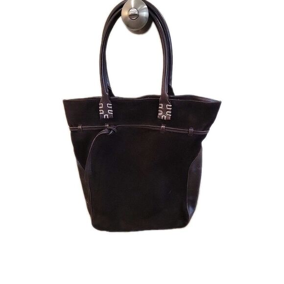 Vtg Press & Bastyan Italian Leather suede Dark Brown Tote Bag Large Rare EUC - Picture 2 of 16